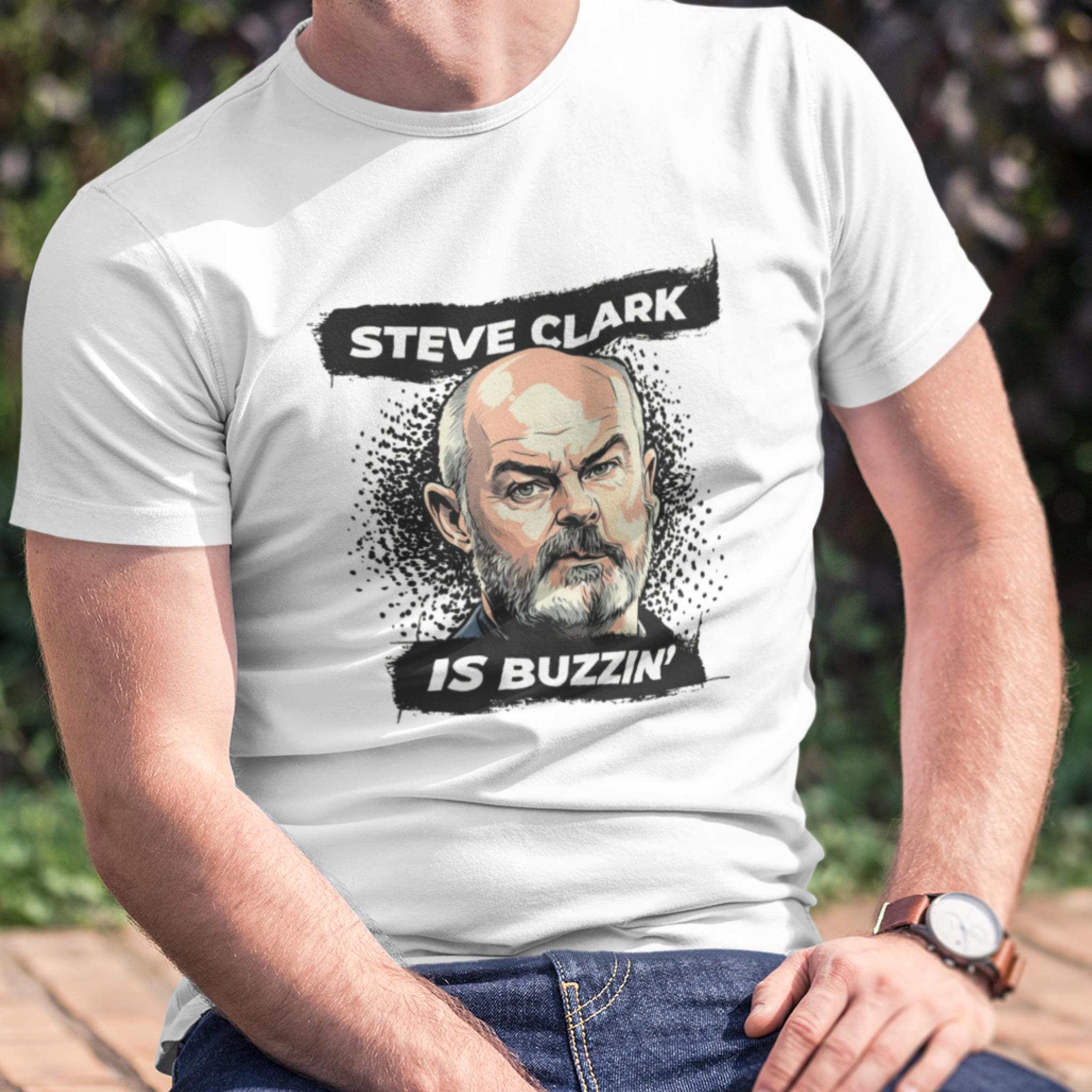Steve clark is buzzin - Light design — T Shirt — lifestyle 1