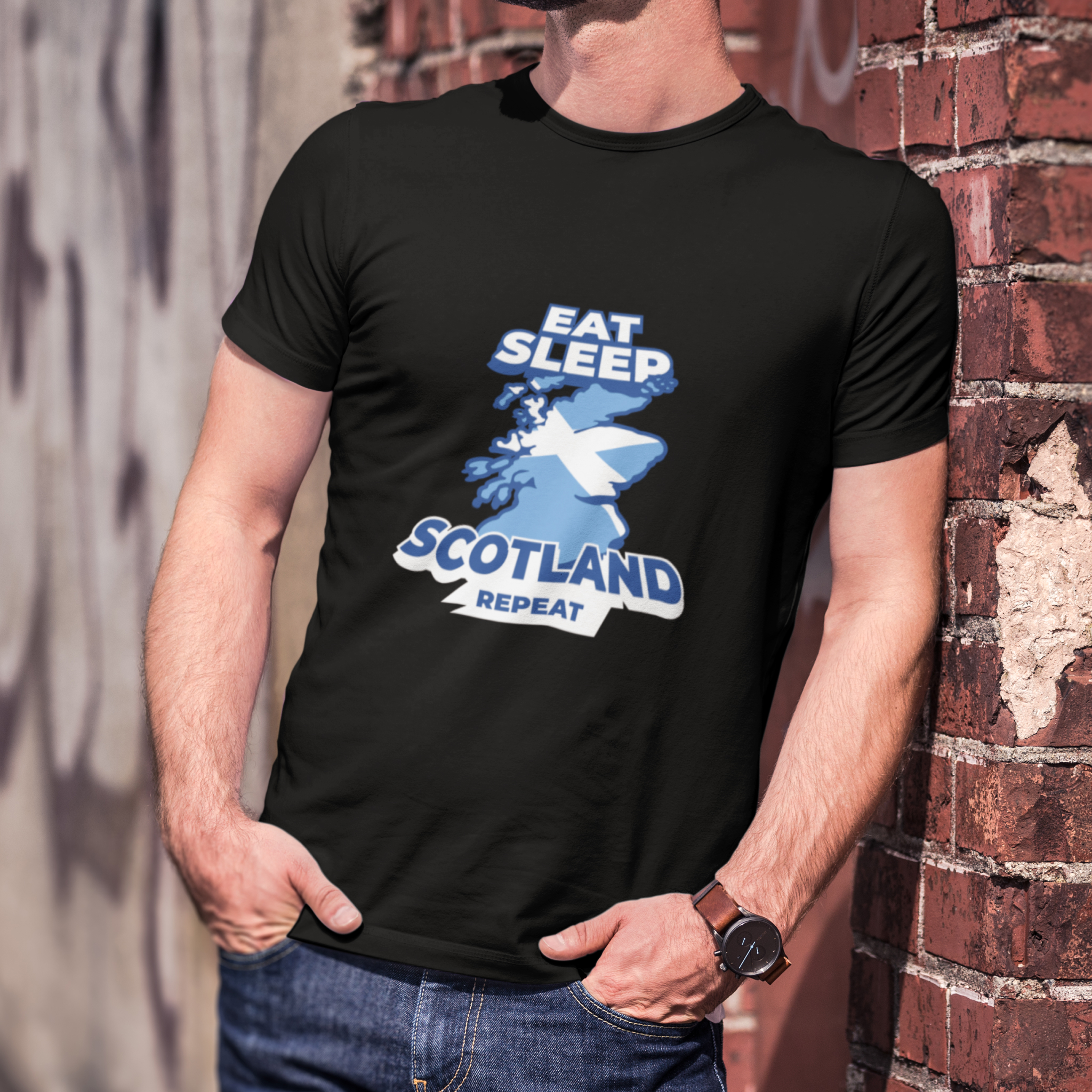 Eat sleep scotland repeat - map- dark  ver - T Shirt — T Shirt — lifestyle 1