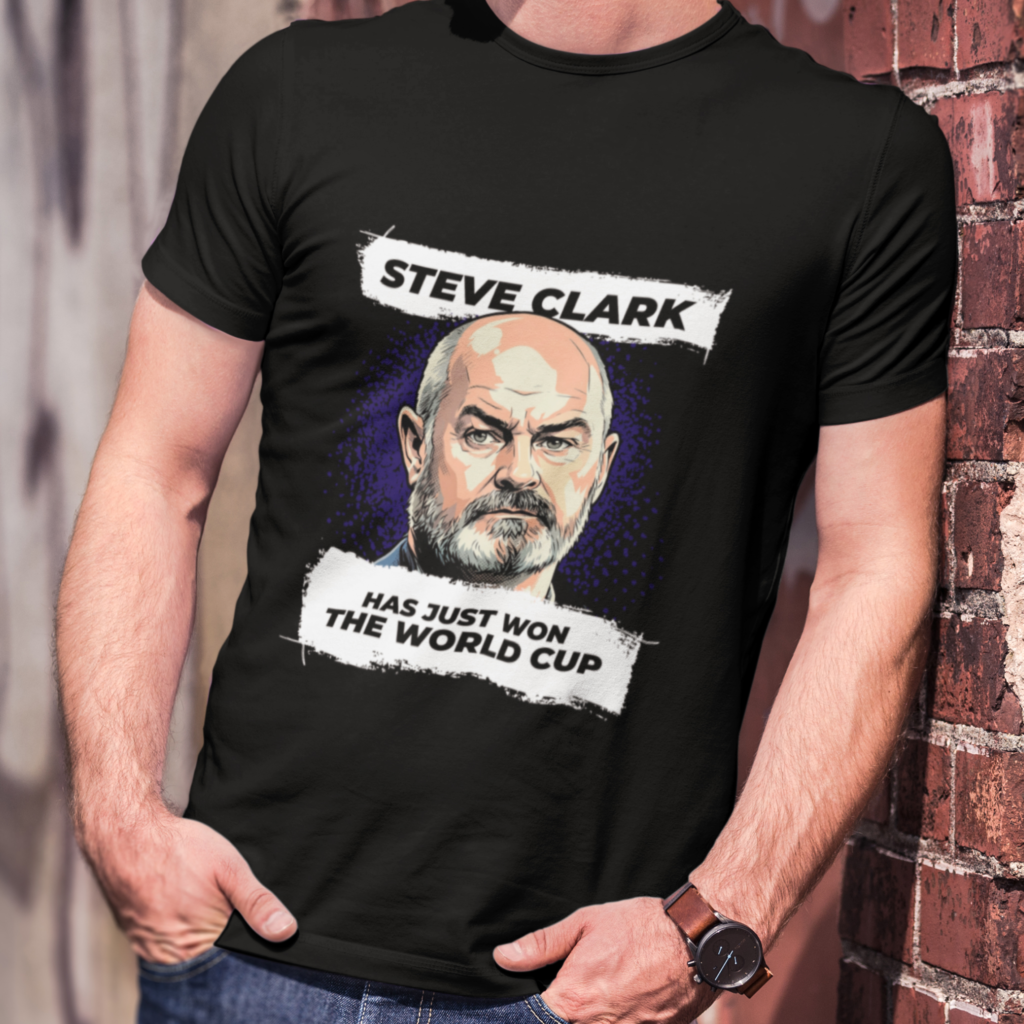 Steve clark has just won the world cup - Dark ver — T Shirt — lifestyle 1