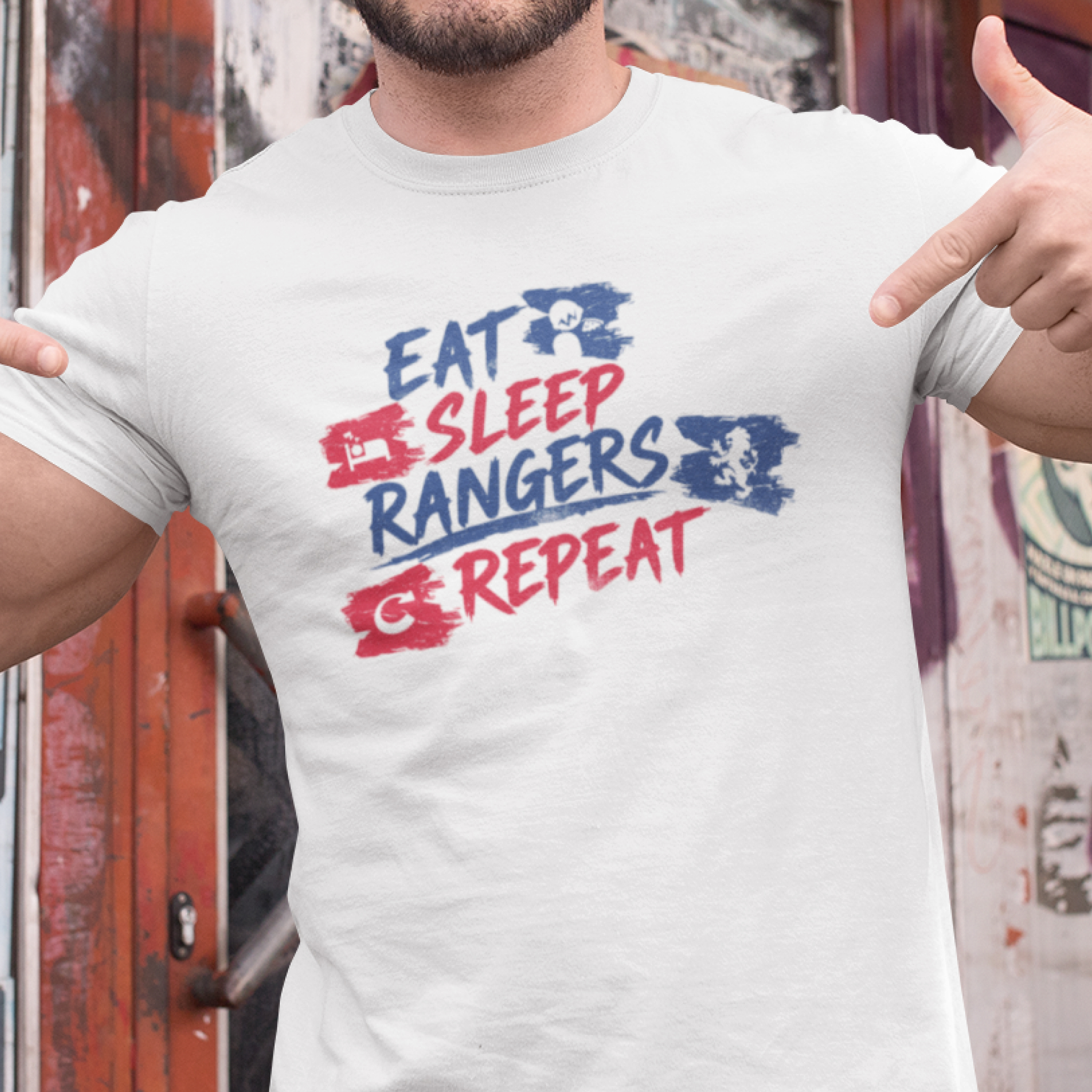 Eat sleep rangers repeat  - Blue & red - vertical - list ver — T Shirt — lifestyle 1