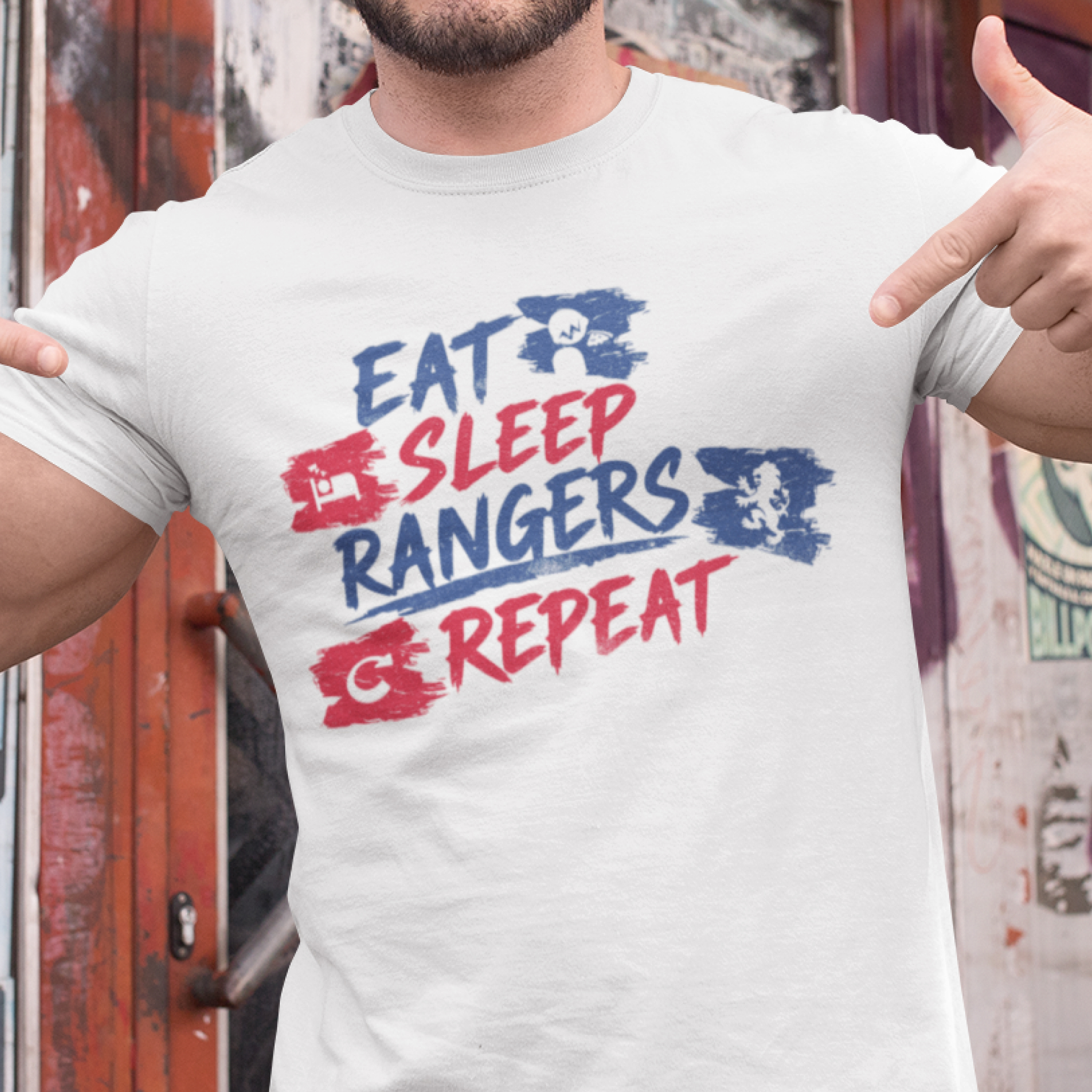 Eat sleep rangers repeat  - Blue & red - vertical - list ver — T Shirt — lifestyle 1