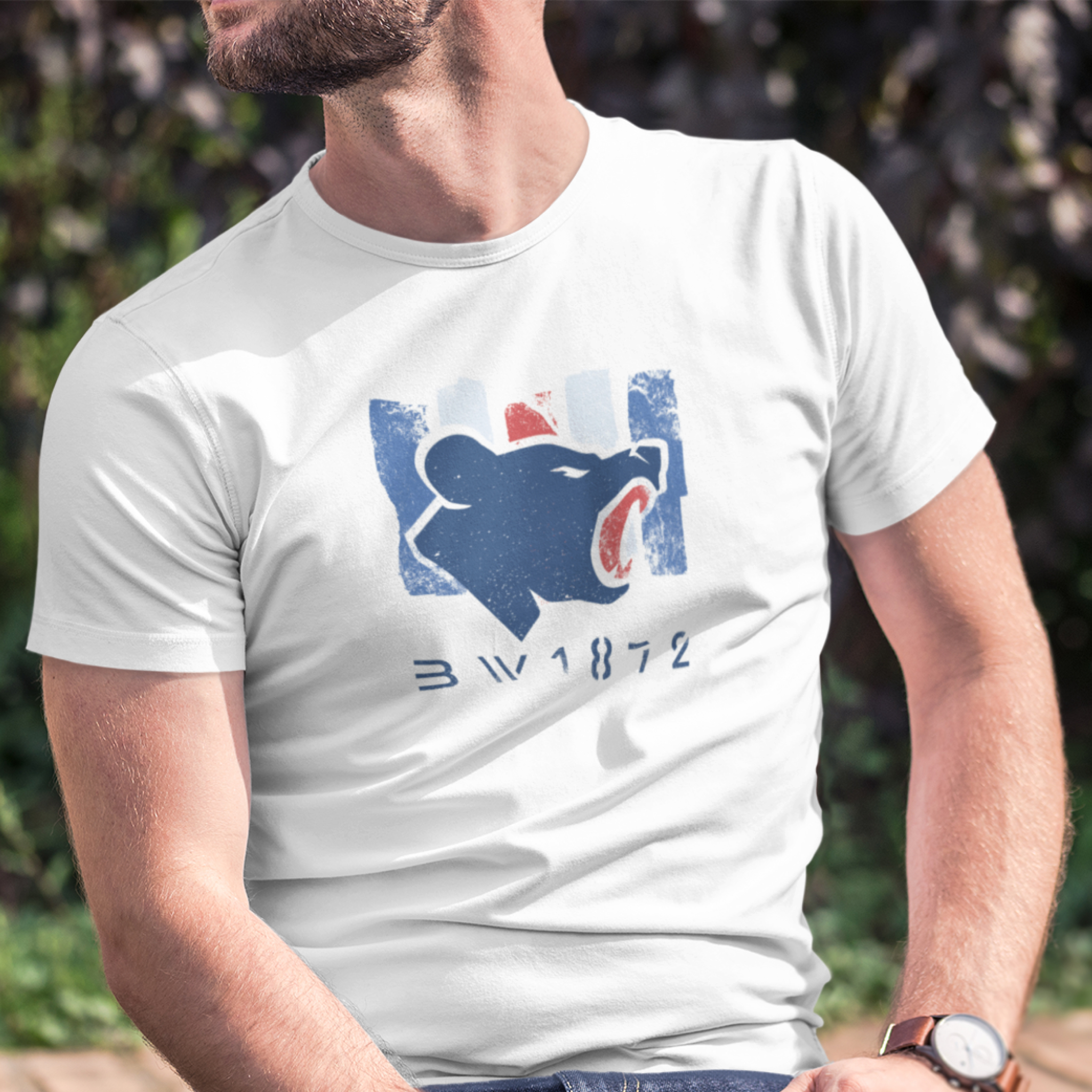 BW1872 -Bear head - Strips - Front ver — T Shirt — lifestyle 1